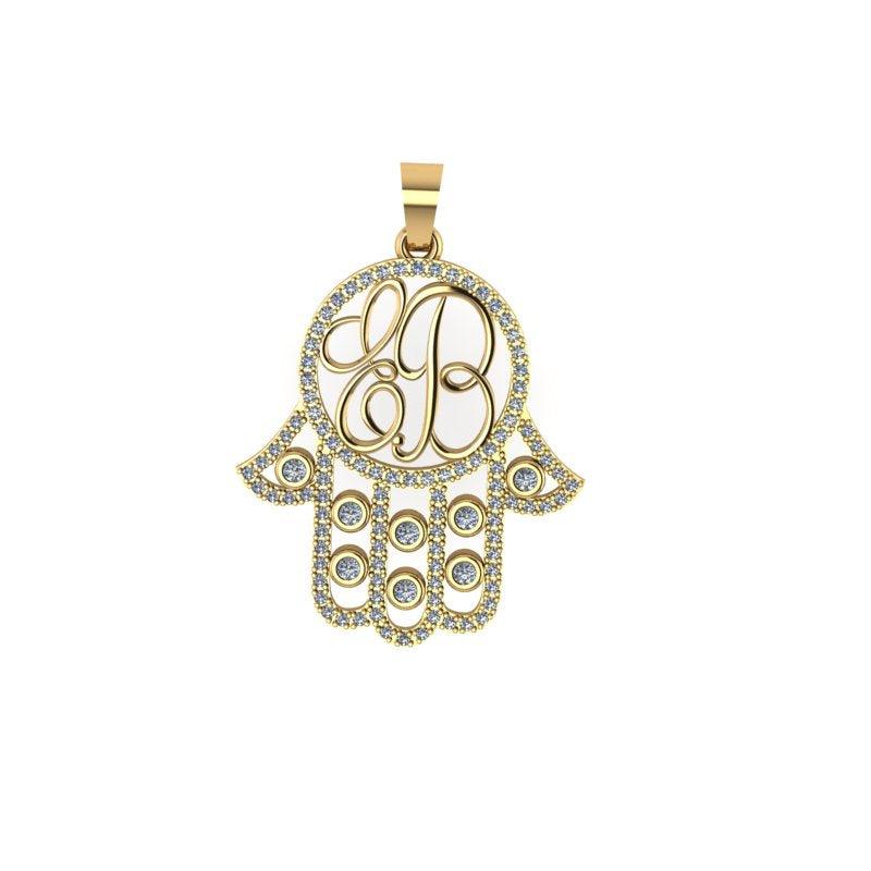 Diamond Hamsa Hand Initial Pendant - Thenetjeweler