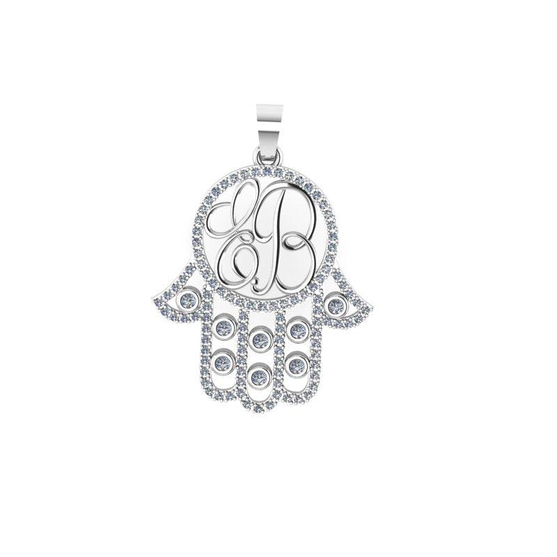 Diamond Hamsa Hand Initial Pendant - Thenetjeweler