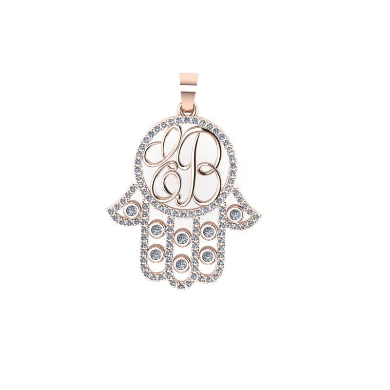 Diamond Hamsa Hand Initial Pendant - Thenetjeweler