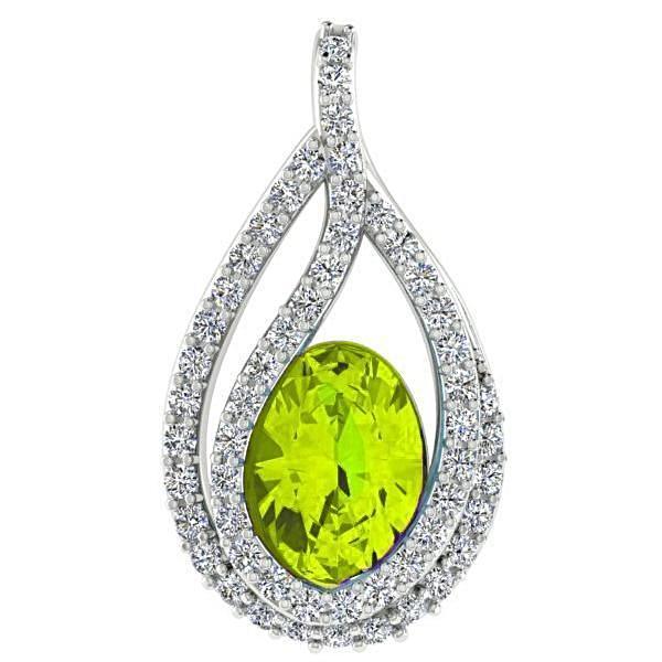 Oval Gemstone and 0.20 cwt Diamond Pendant 18K White Gold - Thenetjeweler