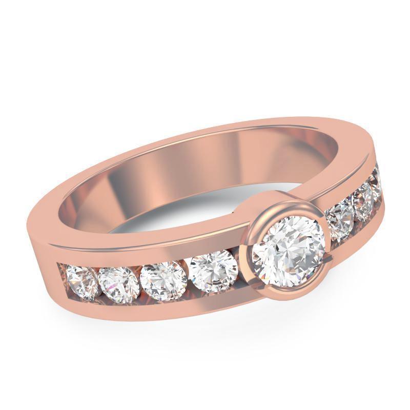 Round Center Bezel Channel Set Diamonds Band - Thenetjeweler