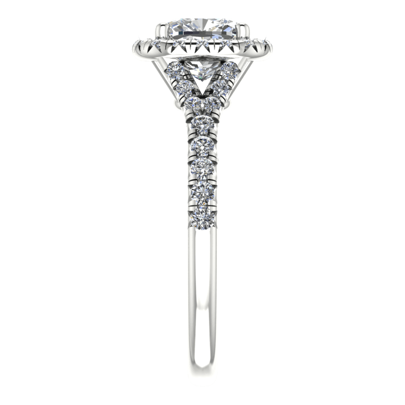 Cushion Cut Diamond Halo Engagement Ring with Side Stones - Thenetjeweler