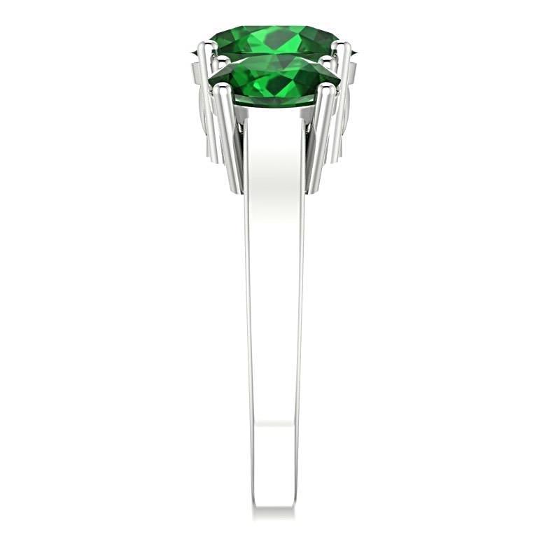 Emerald Three Stone Ring 14K White Gold - Thenetjeweler