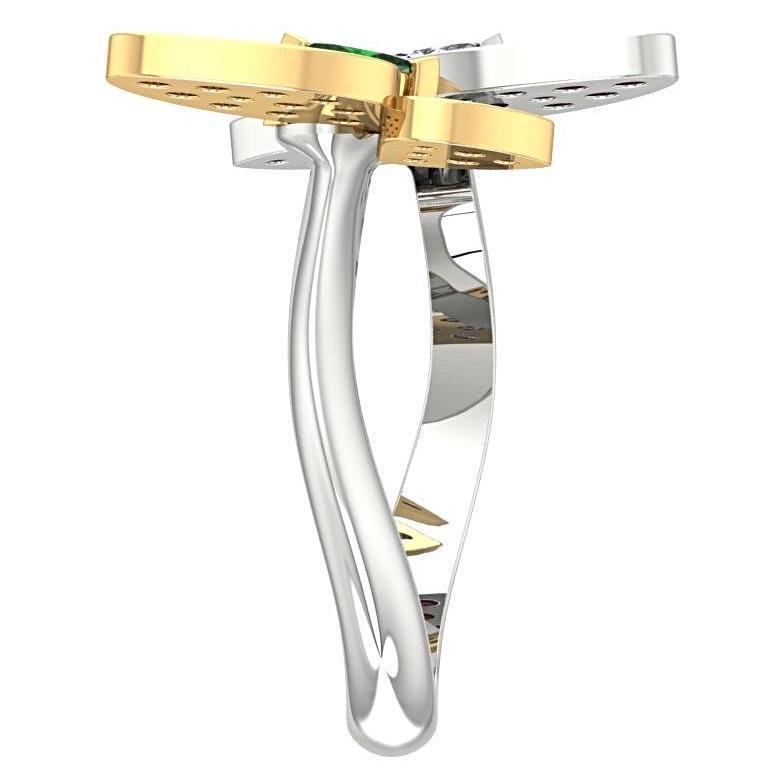 Double Butterfly Ring 14K two tone Gold Setting - Thenetjeweler