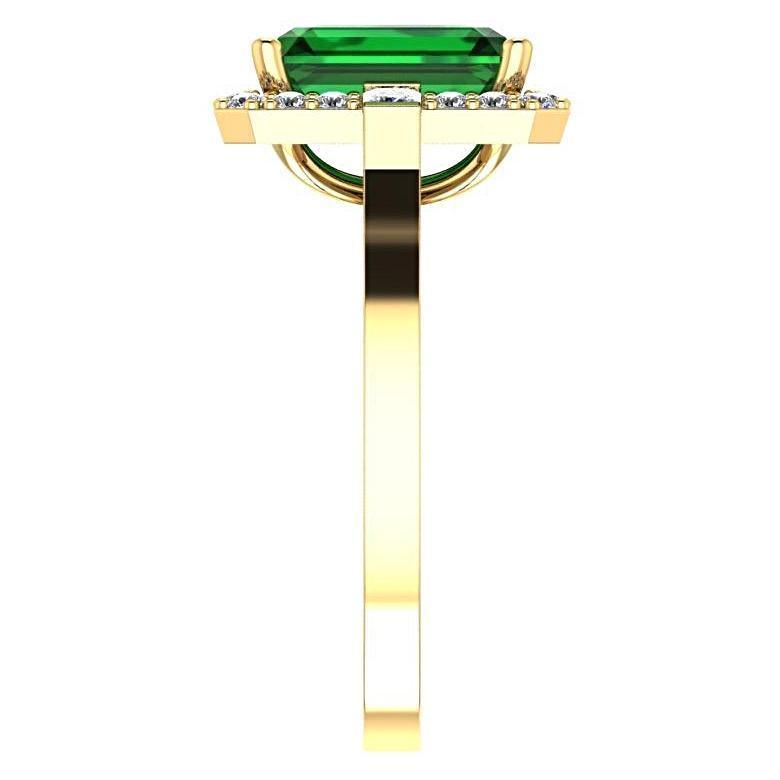 Emerald and Diamond Halo Ring 18K Yellow Gold - Thenetjeweler