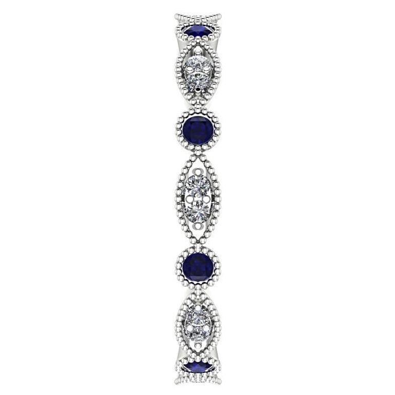 Sapphire and Diamond Milgrain Marquise and Dot Eternity Ring 14K White Gold - Thenetjeweler