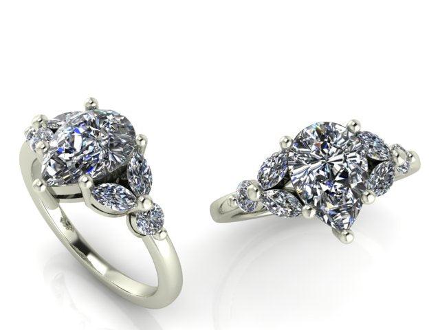 Leaf Pear Diamond Engagement Ring - Thenetjeweler