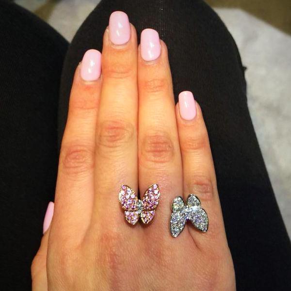 Double Butterfly Ring 14K two tone Gold Setting - Thenetjeweler