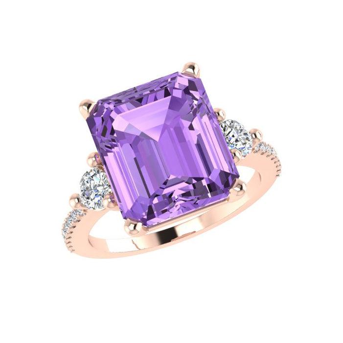 Emerald Cut Amethyst and Diamond Ring - Thenetjeweler