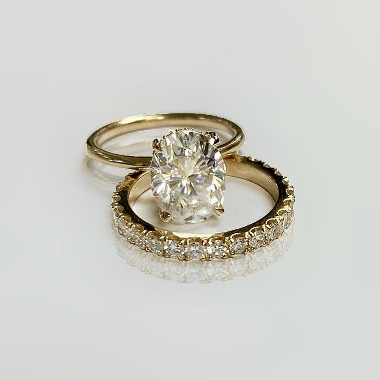 Mossanite Solitaire and Lab Diamond Eternity Rings Set - Thenetjeweler