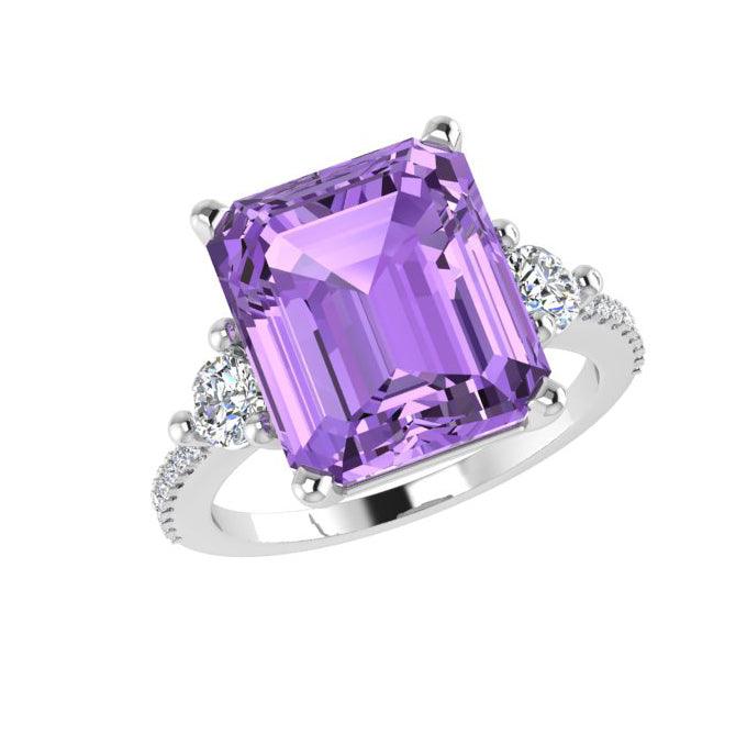 Emerald Cut Amethyst and Diamond Ring - Thenetjeweler