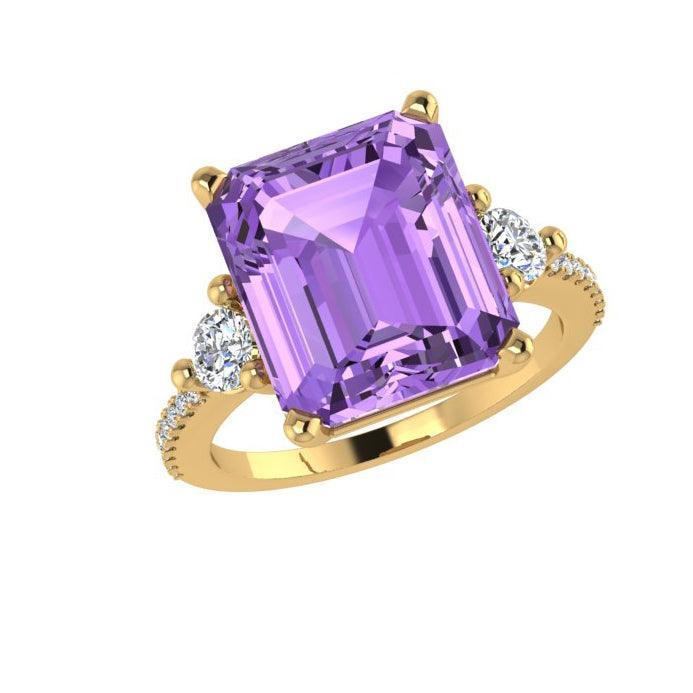 Emerald Cut Amethyst and Diamond Ring - Thenetjeweler