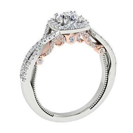 Two Tone Halo Bridal Set 18K Rose White Gold - Thenetjeweler