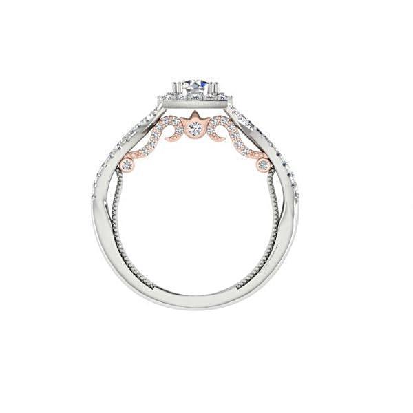 Two Tone Round Diamond Halo Engagement Ring 18K White and Pink Gold - Thenetjeweler