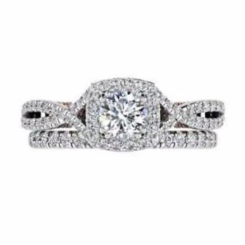 Two Tone Halo Bridal Set 18K Rose White Gold - Thenetjeweler