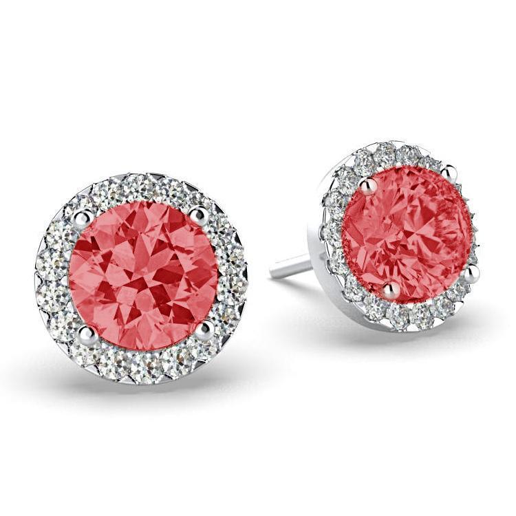 Diamond Ruby Halo Stud Earrings 18K White Gold - Thenetjeweler
