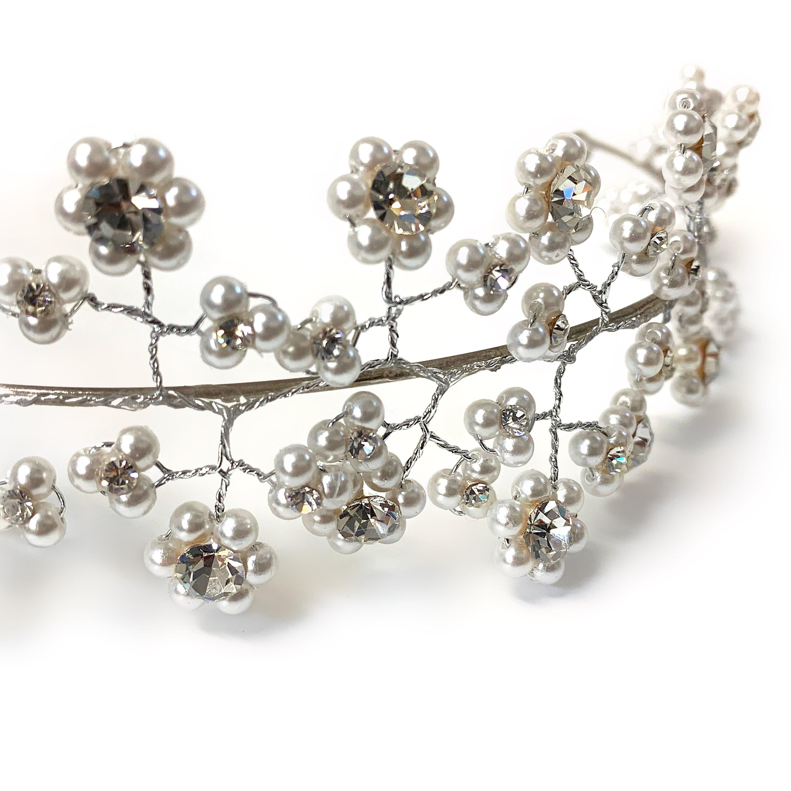 Tiara Pearl and Diamond Rhinestones Sterling Silver - Thenetjeweler