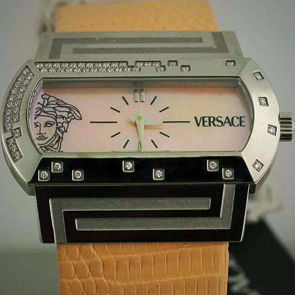 Ladies Diamond Watch PSQ91 VERSACE Hippodrome Stainless Steel Lizard Leather MOP - Thenetjeweler