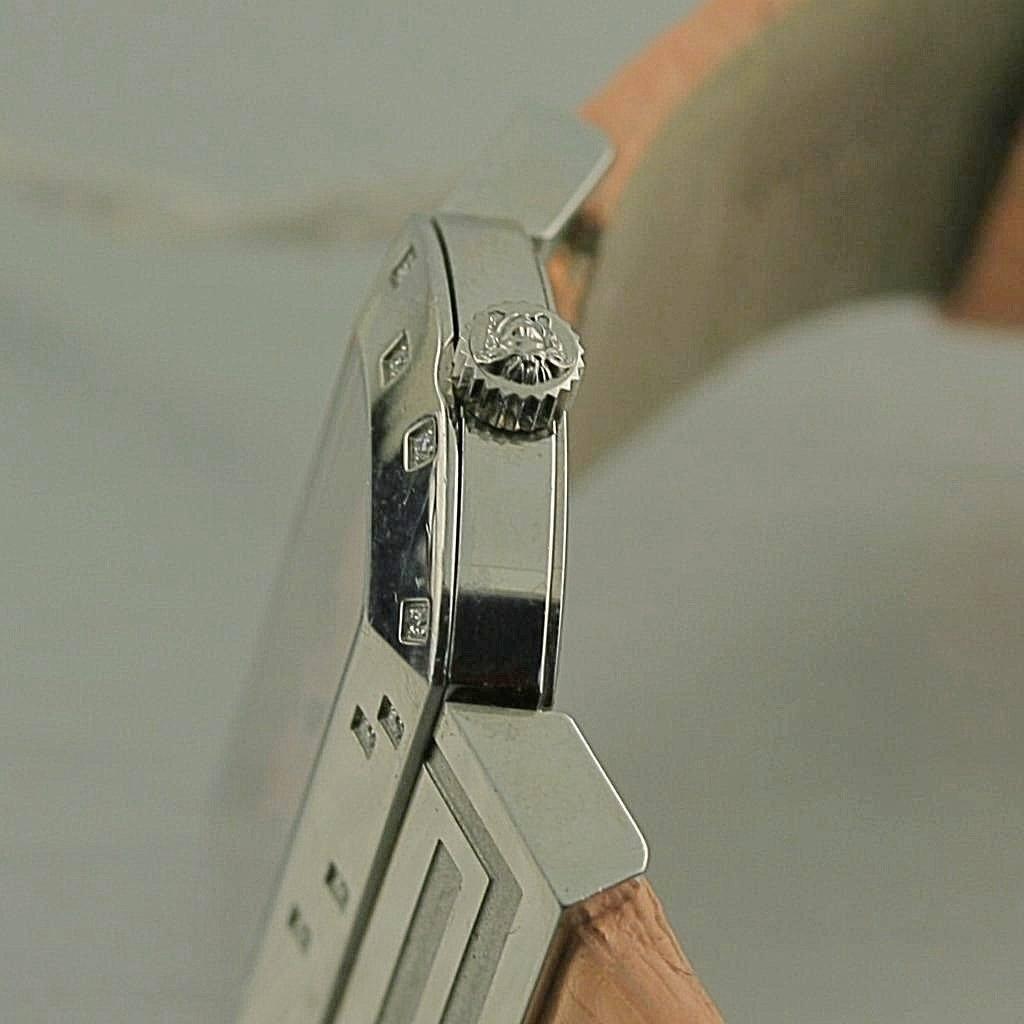 Ladies Diamond Watch PSQ91 VERSACE Hippodrome Stainless Steel Lizard Leather MOP - Thenetjeweler