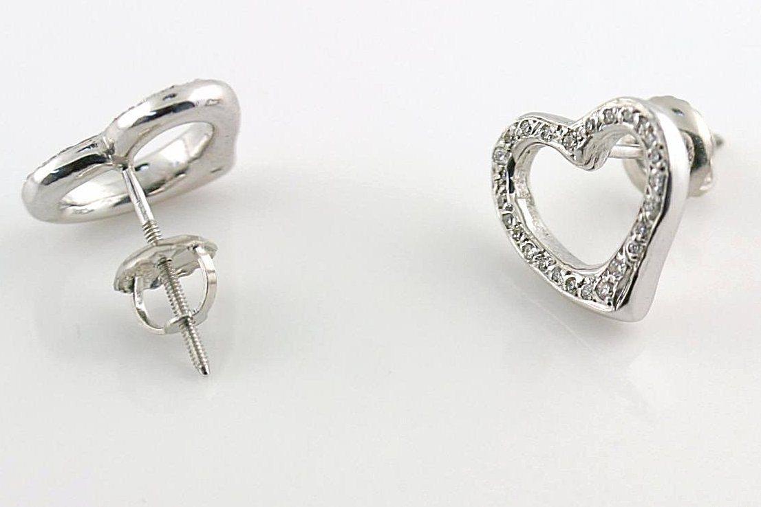 Diamond Heart Stud Earrings 14k White Gold Screw Back - Thenetjeweler