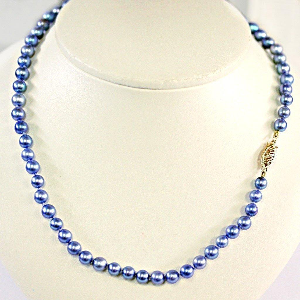 Blue Japanese Akoya Pearl Necklace 14K Gold Clasp TheNetJeweler