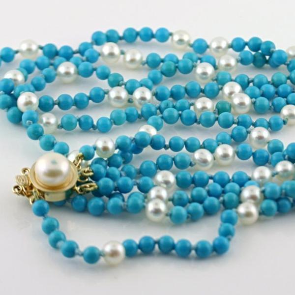 Natural Blue Turquoise and Pearl Necklace - Thenetjeweler