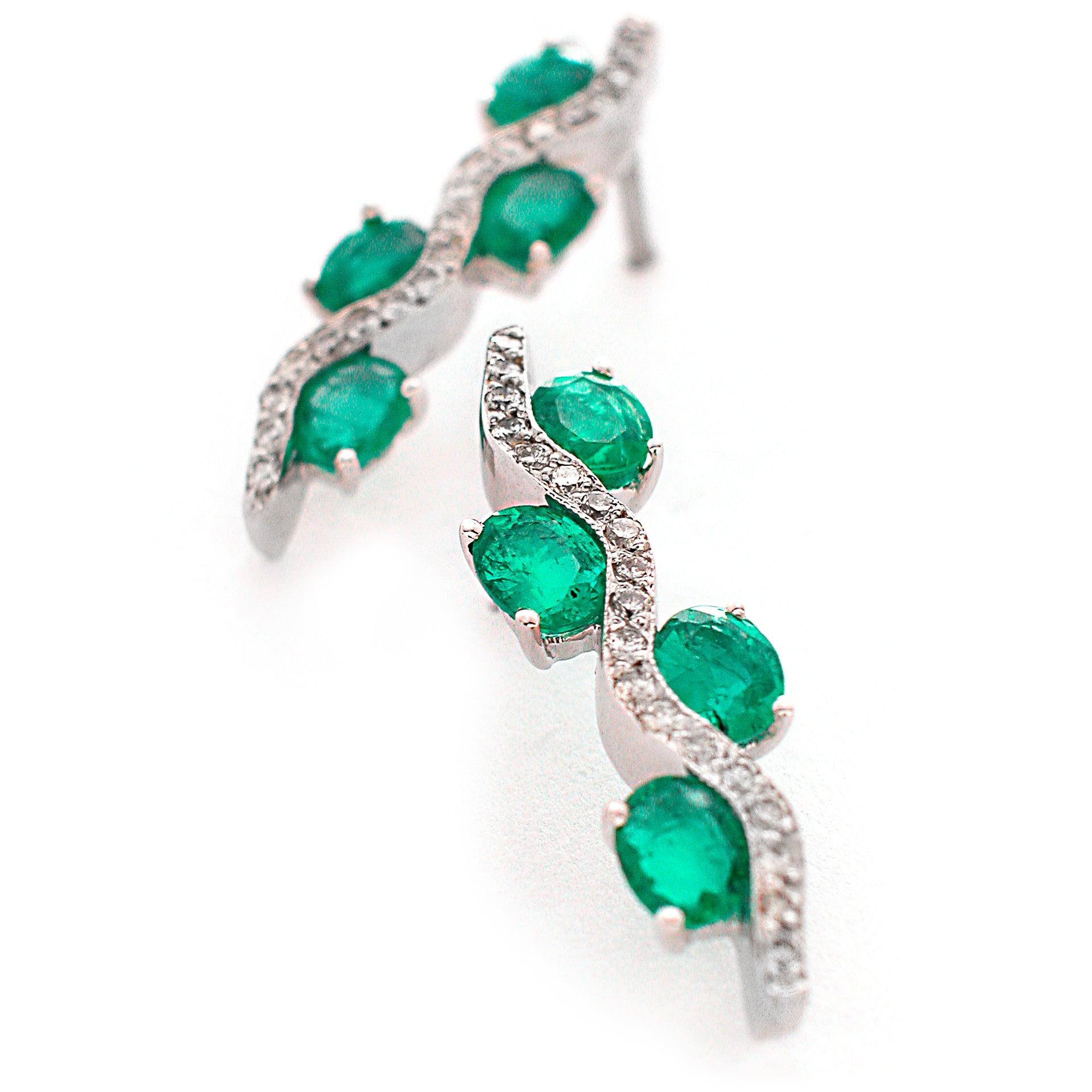 Emerald and Diamond White Gold Earrings - Thenetjeweler
