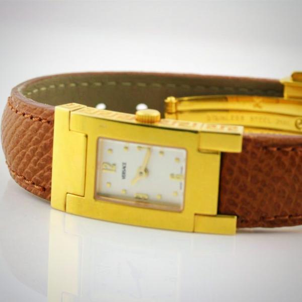 Versace Watch ON FIFTH Grecian Case Stainless Steel Yellow Gold Plated ALQ90 D4985 - Thenetjeweler