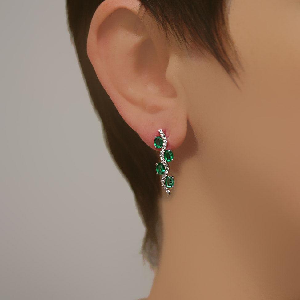 Emerald and Diamond White Gold Earrings - Thenetjeweler