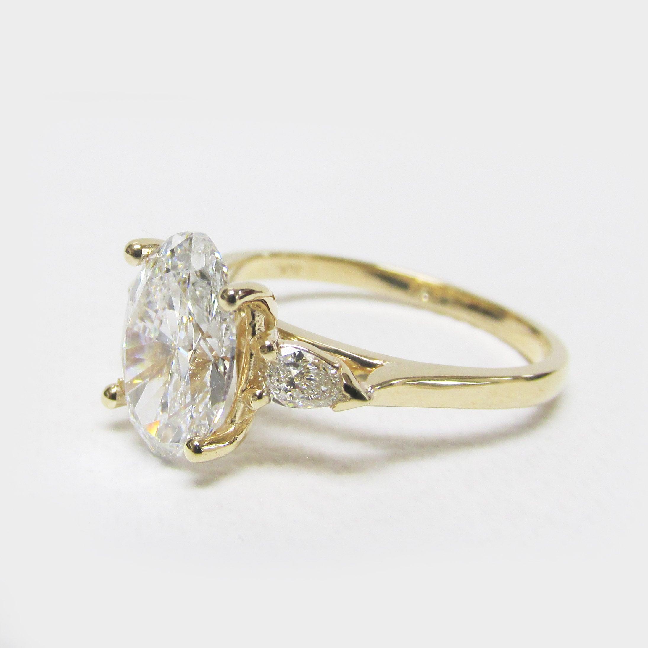 2 carat Oval Diamond Three Stone Pear Shaped Engagement Ring - Thenetjeweler
