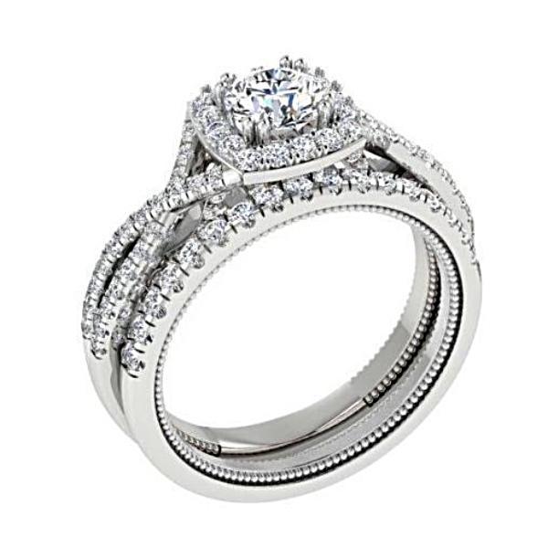 Two Tone Halo Bridal Set 18K Rose White Gold - Thenetjeweler
