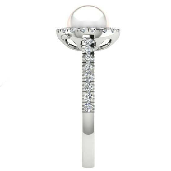 Freshwater Pearl and Halo Diamond White Gold Ring - Thenetjeweler