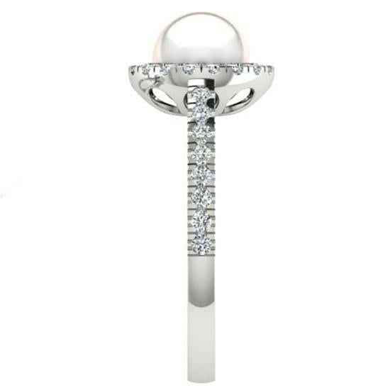 Freshwater Pearl and Halo Diamond White Gold Ring