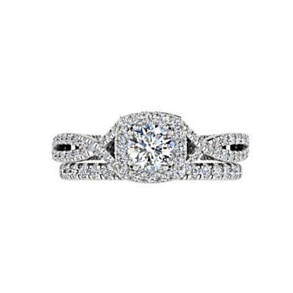 Two Tone Halo Bridal Set 18K Rose White Gold - Thenetjeweler
