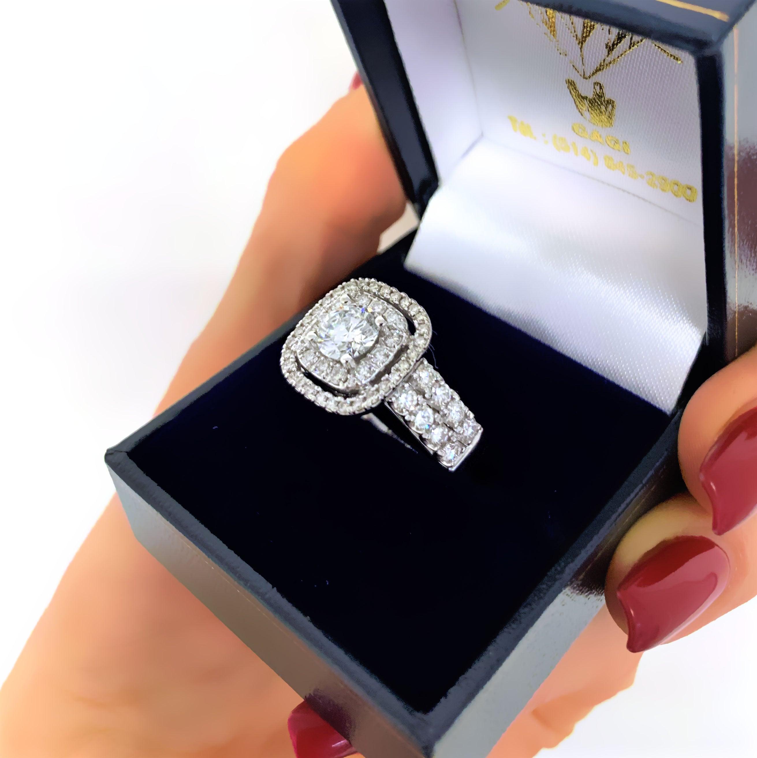 2 Row Diamond Double Halo Engagement Ring - Thenetjeweler