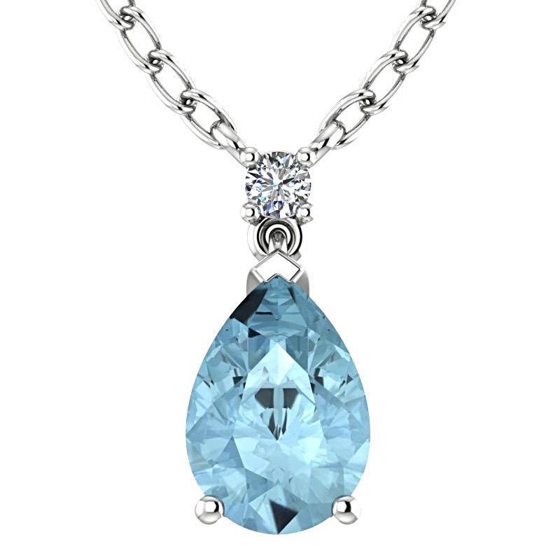 Blue Topaz Pear Shaped Pendant Diamond Necklace 14K White Gold - Thenetjeweler