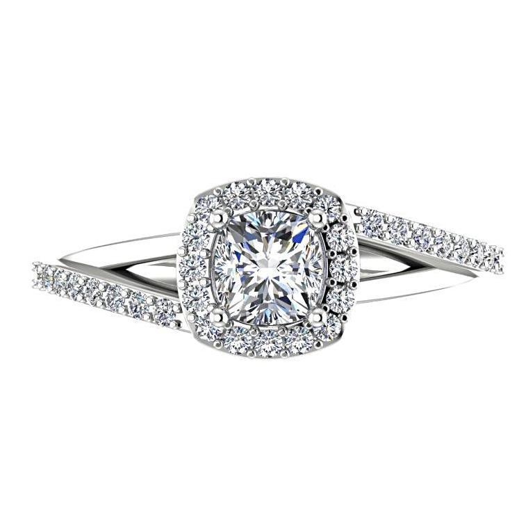 Cushion halo split shank diamond engagement ring - Thenetjeweler