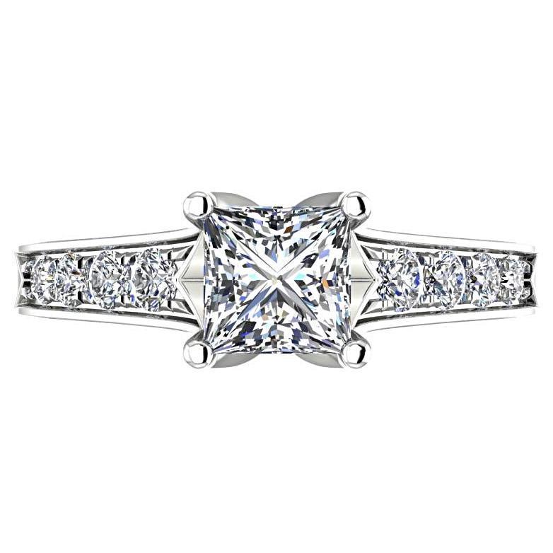 Princess Diamond Engagement Ring with Side Stones 14K White Gold - Thenetjeweler