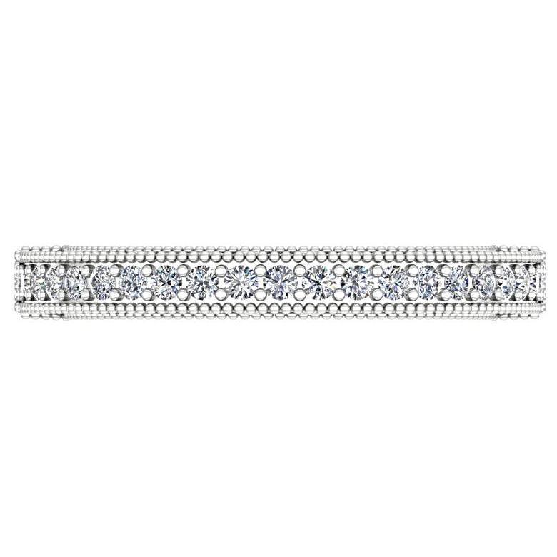 Round Diamond Milgrain Ring with Detailed Design 14K White Gold - Thenetjeweler