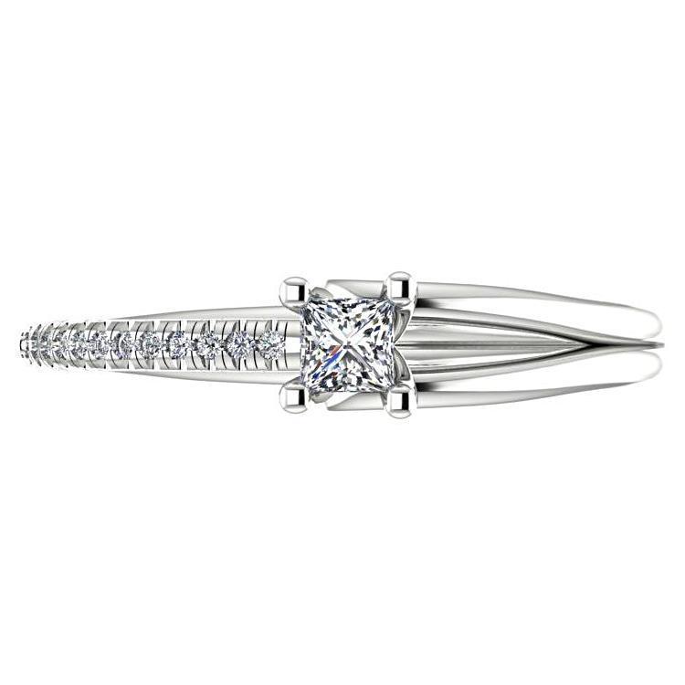 Princess Diamond Split Shank Engagement Ring with Side Stones 18K White Gold - Thenetjeweler