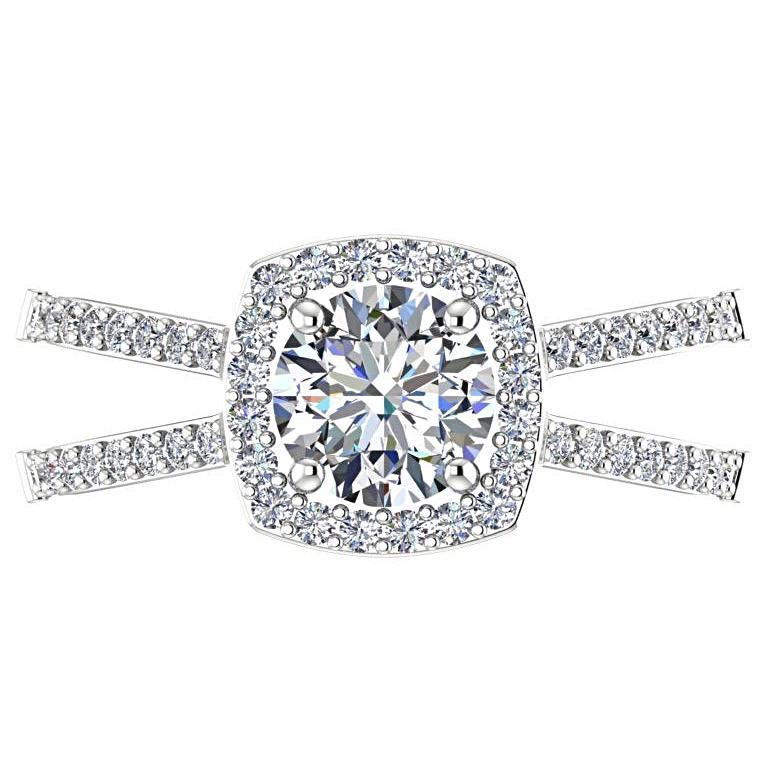 Round Diamond Halo Split Shank Engagement Ring 18K White Gold - Thenetjeweler