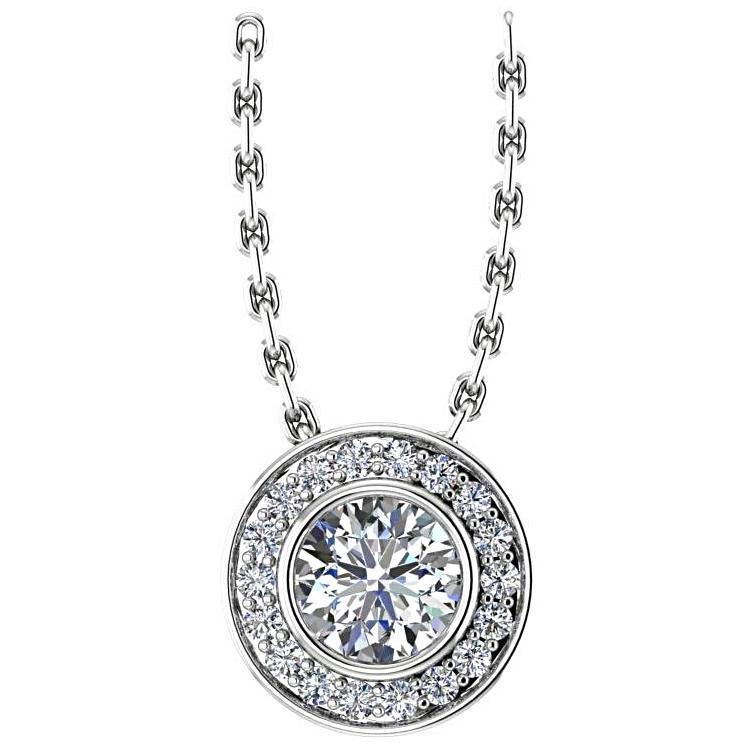 Round Diamond Halo Pendant Necklace 14K White Gold TheNetJeweler