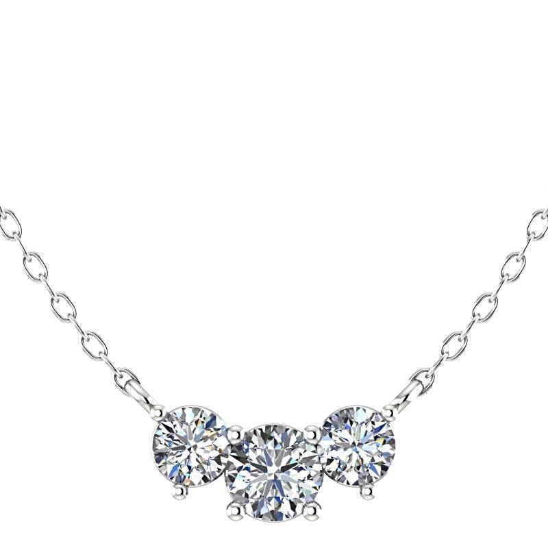 Three Stone Diamond Pendant Necklace 14K White Gold - Thenetjeweler