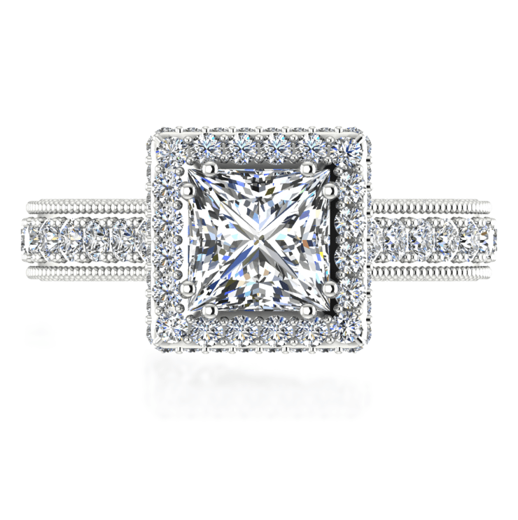 Princess Diamond Halo Engagement Ring 18K White Gold Setting - Thenetjeweler