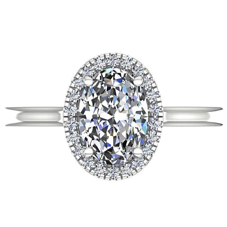 Oval Diamond Halo Engagement Ring 18K White Gold - Thenetjeweler