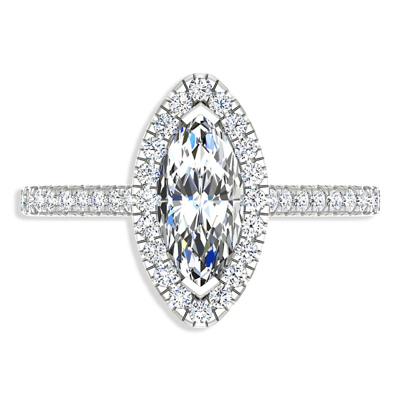 Marquise Cut Halo Diamond Engagement Ring 14K White Gold