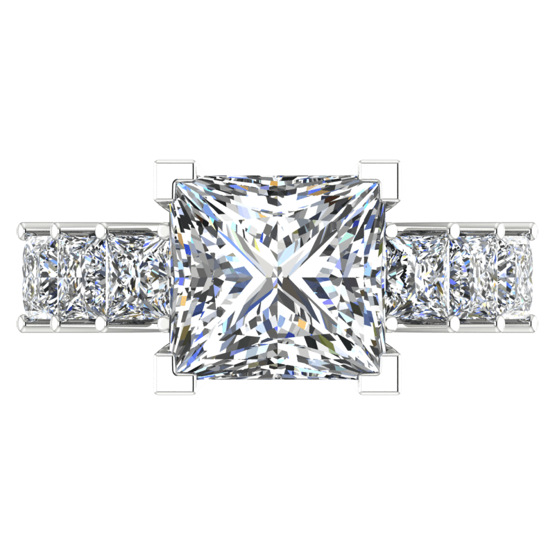 Princess Diamond Engagement Ring with Side Stones 18K Gold - Thenetjeweler