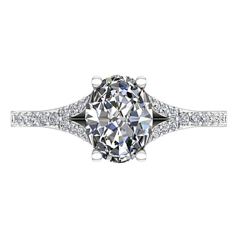 Oval Diamond Split Shank Engagement Ring with Side Stones 18K White Gold - Thenetjeweler