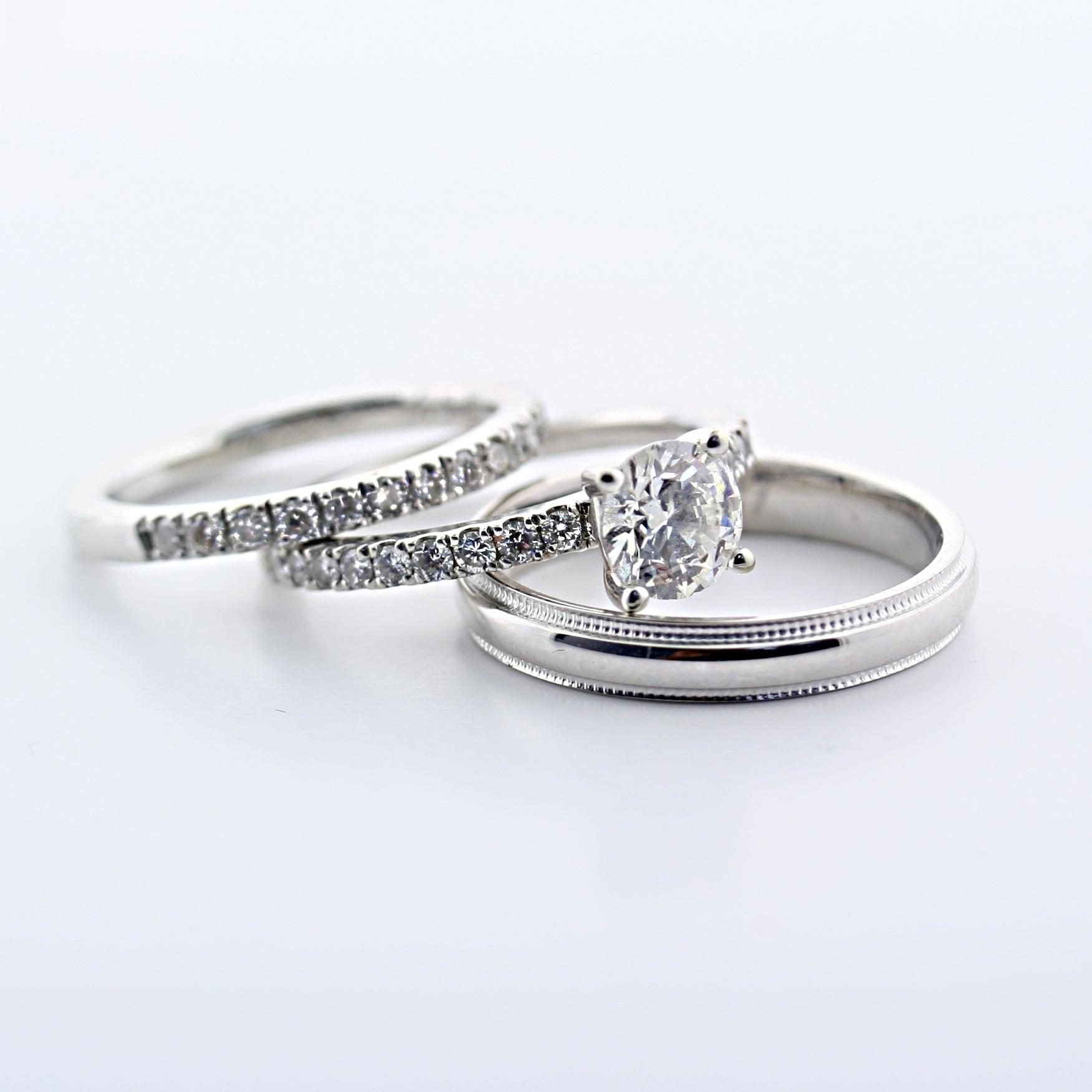 Trio Wedding Ring Set 14k White Gold - Thenetjeweler