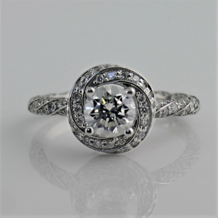 Round Diamond Twisted Halo 18K White Gold Engagement Ring - Thenetjeweler